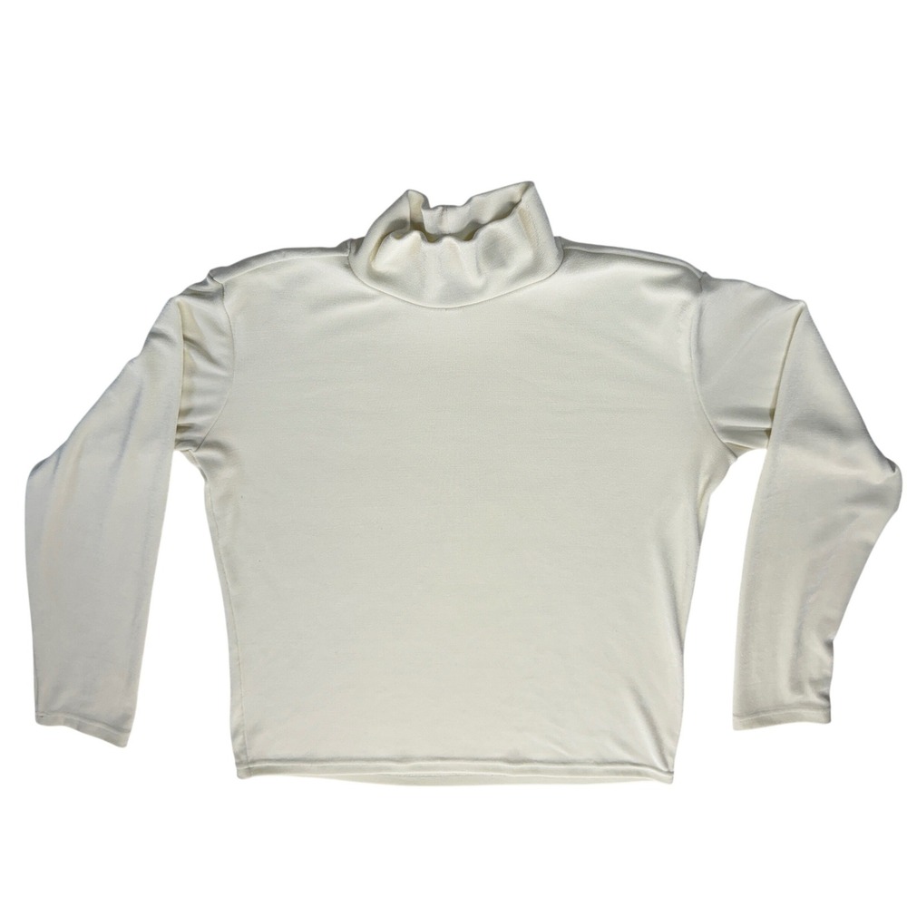 State Line Tack Women‎ L Cream Turtleneck Long Sleeve Nylon Spandex Equestrian